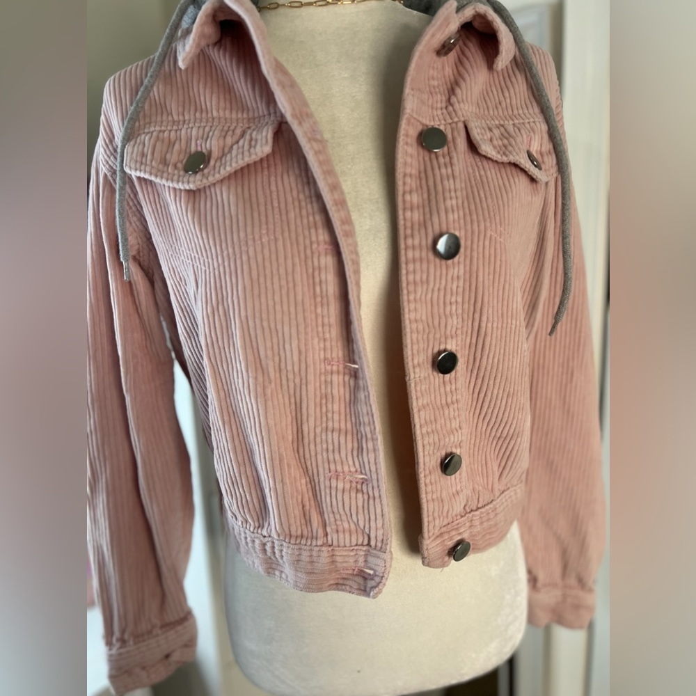 No boundaries sz a 3-5 pink courduroy hoodie jacket 0556 detachable hood - Picture 3 of 5